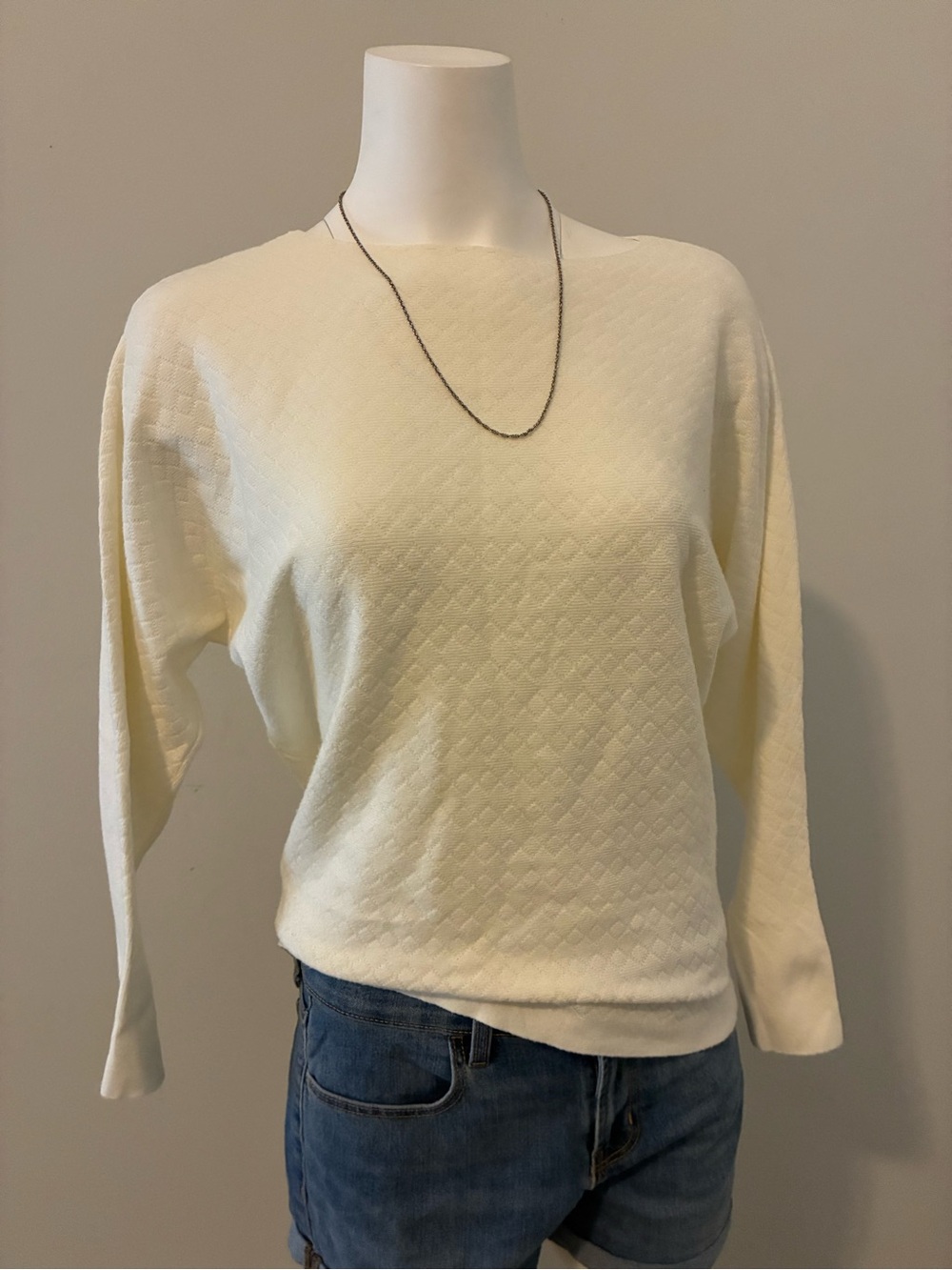 Cream Textured Crewneck Sweater - Women's Classic Knit